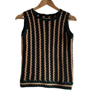 Hand Made Crochet‎ Yellow Sweater Vest Size Small Stripped Retro 70s Groovy
